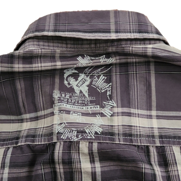 3/$20 ProjekRaw Gray Plaid Design Button-Up Shirt - Picture 6 of 12